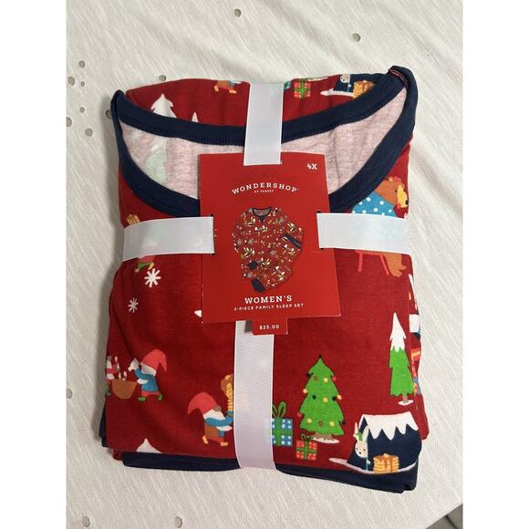 Wondershop Women’s 2 pc Family Pajama Set 4xl Red Gnomes Long Sleeves - Picture 1 of 2